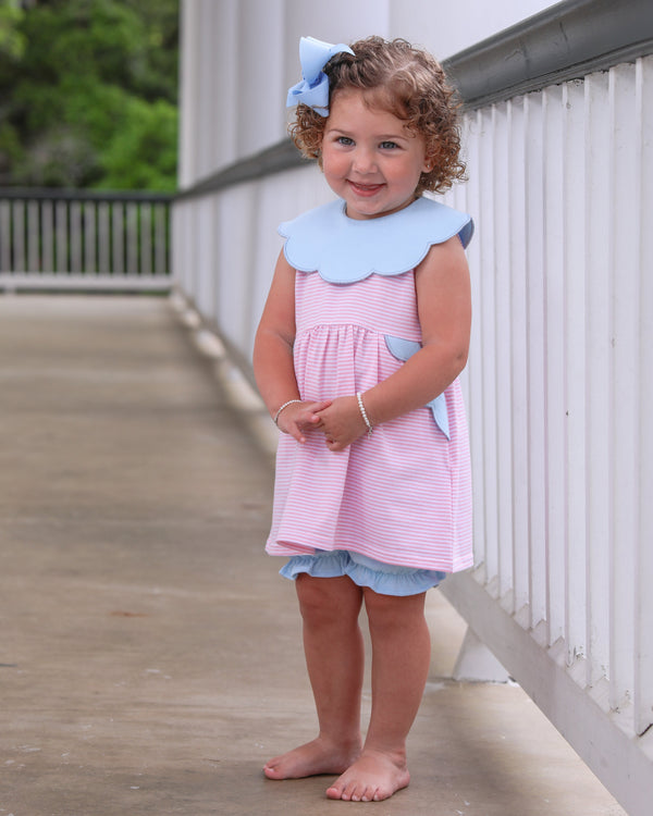 Penelope Bloomer Set- Light Pink Stripe/Light Blue