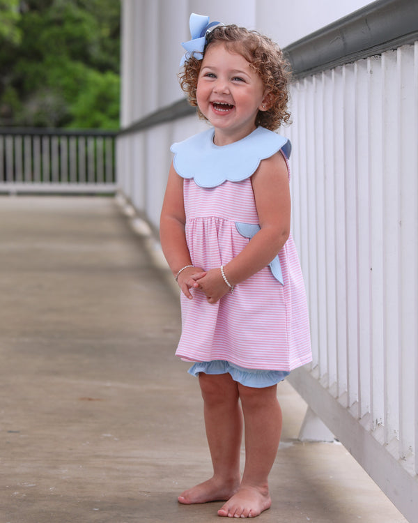 Penelope Bloomer Set- Light Pink Stripe/Light Blue