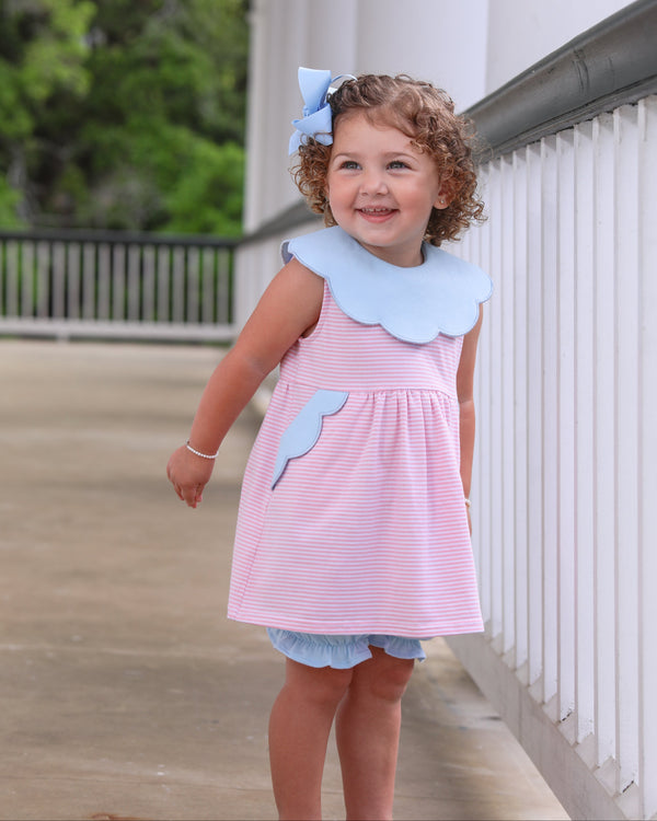 Penelope Bloomer Set- Light Pink Stripe/Light Blue