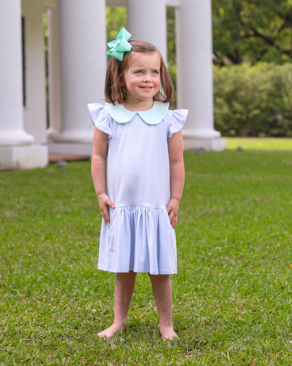Genevieve Dress- Light Blue Stripe/Light Mint