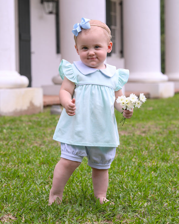 Genevieve Bloomer Set- Light Blue Stripe/Light Mint