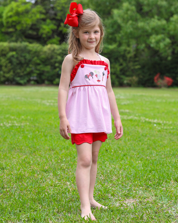 Mouse Embroidery Scalloped Short Set