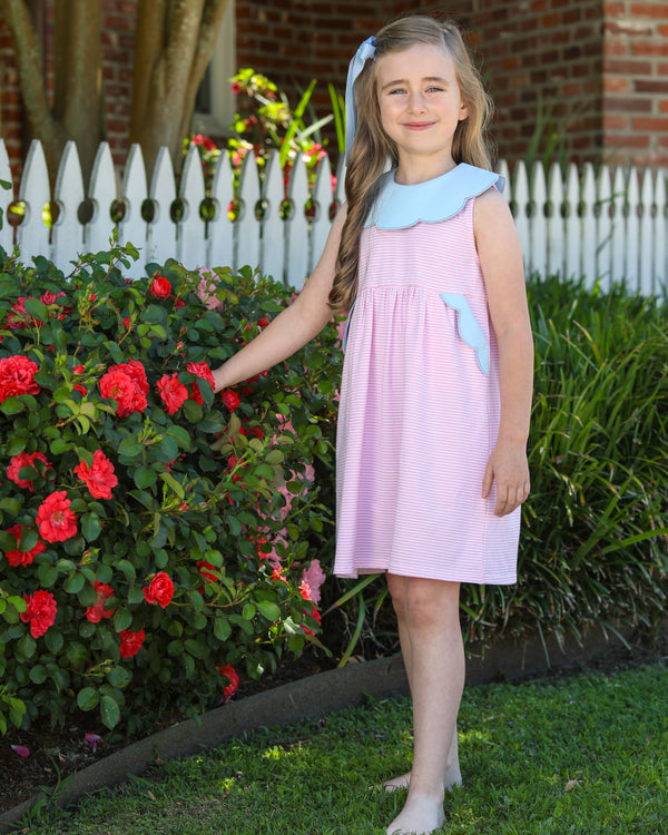 Penelope Dress- Light Pink Stripe/Light Blue