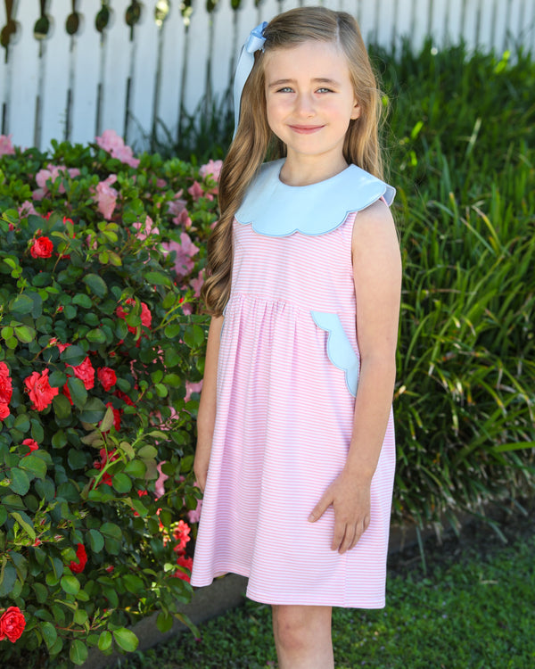 Penelope Dress- Light Pink Stripe/Light Blue