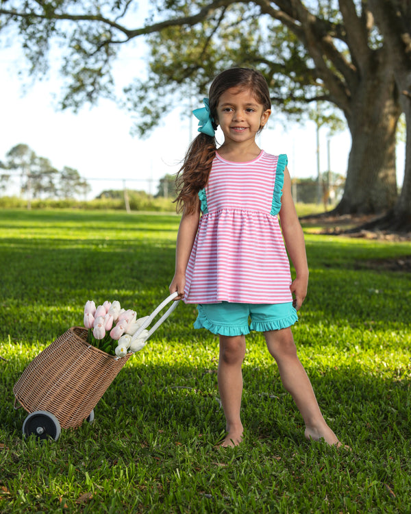 Josie Short Set- Pink Stripe/Teal