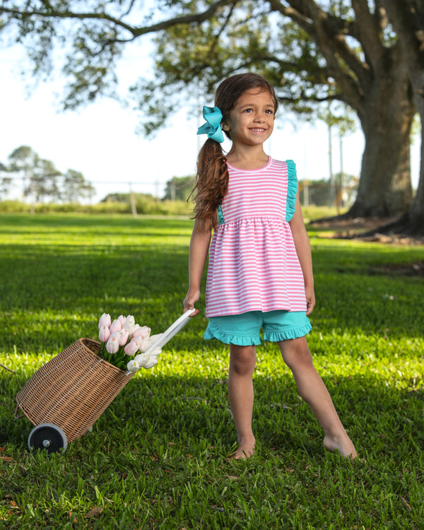 Josie Short Set- Pink Stripe/Teal
