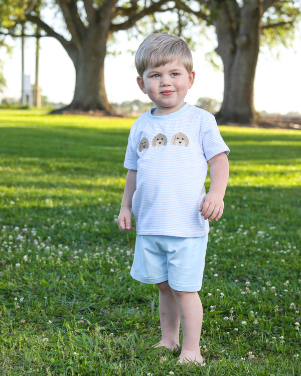 Puppy Trio Embroidery Short Set