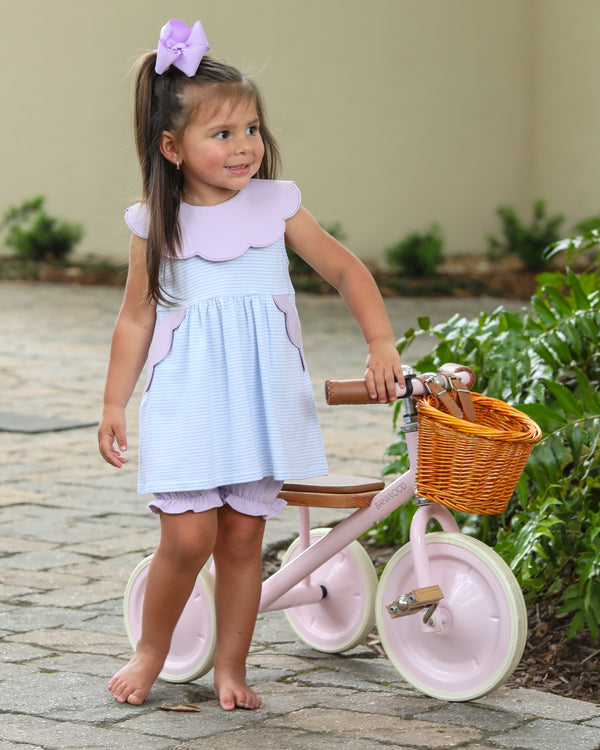 Penelope Bloomer Set- Light Blue Stripe/Lavender