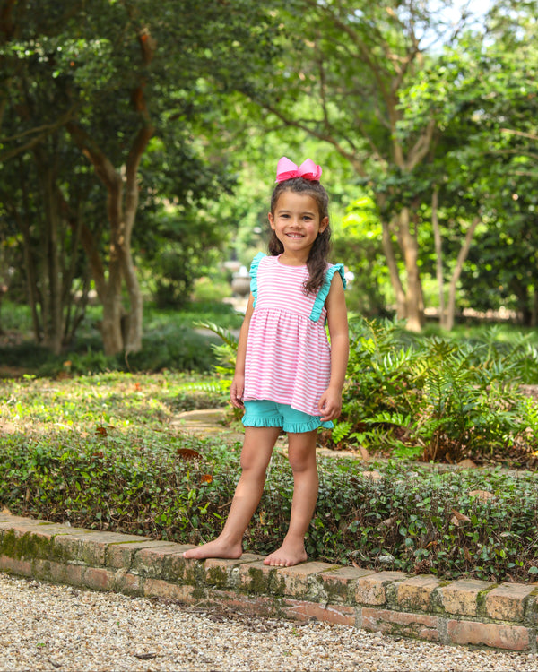 Josie Short Set- Pink Stripe/Teal