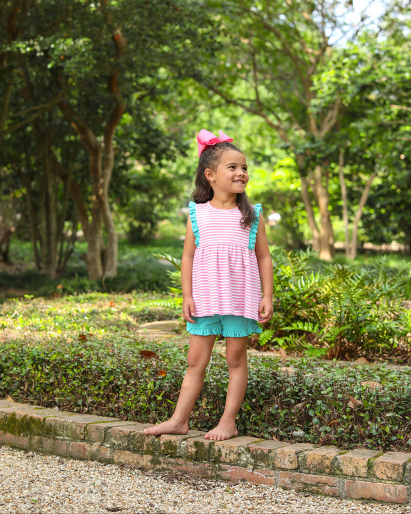 Josie Short Set- Pink Stripe/Teal