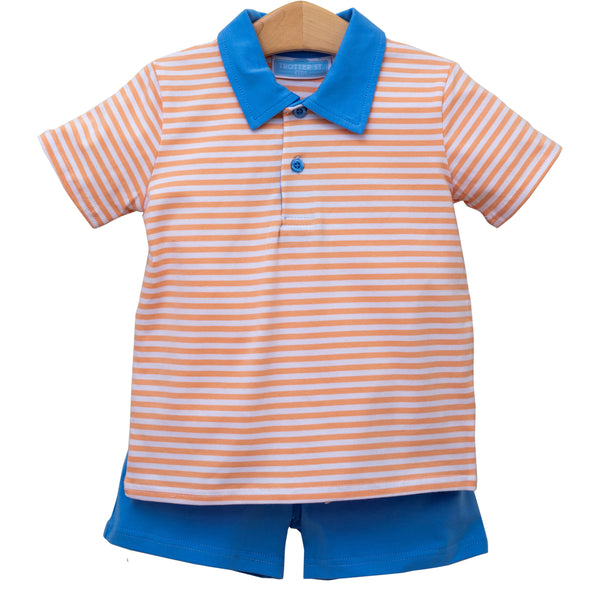 Polo Short Set- Melon Stripe/Blue