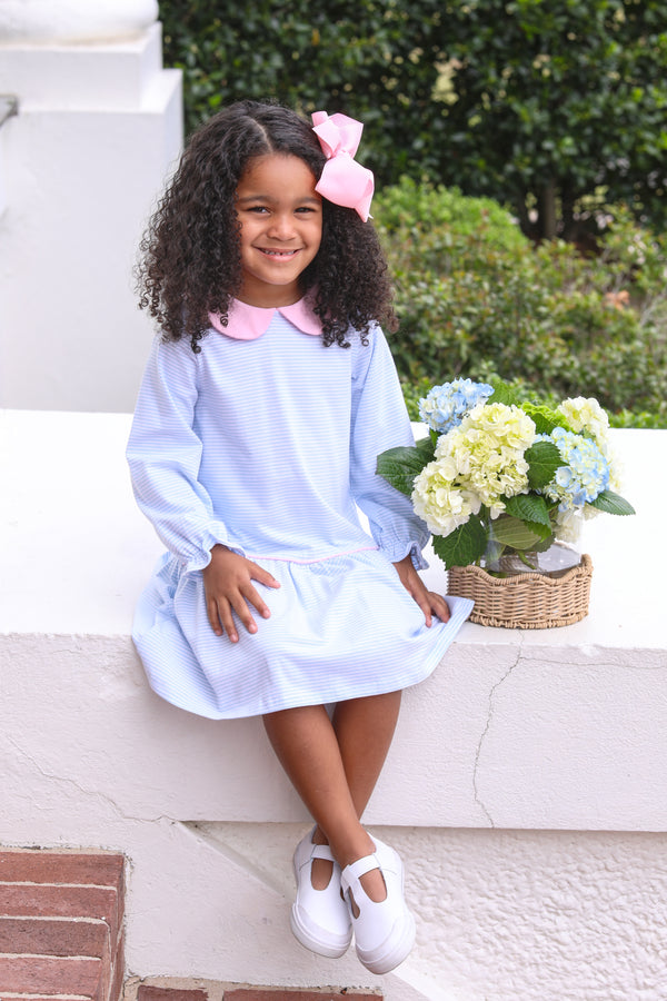 Katherine Dress- Light Blue Stripe/Light Pink