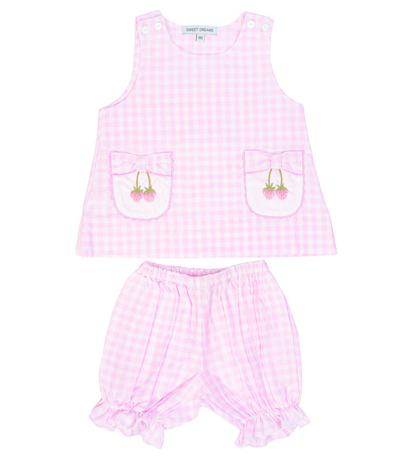 Bow Pocket Emb Strawberry Bloomer Set