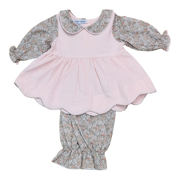 Pink Corduroy Floral Pants Set