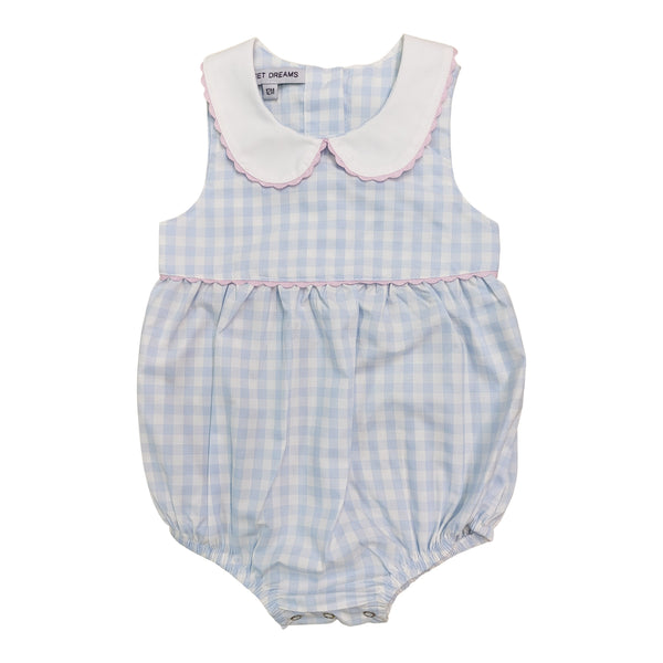 Pink Ric Rac Trim Bubble- Blue Gingham