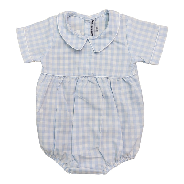 White Trim Bubble- Blue Gingham