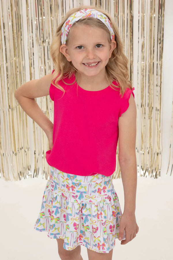 Neon Bows Gathered Skort