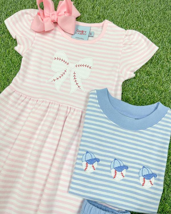Baseball Print Bow Dress