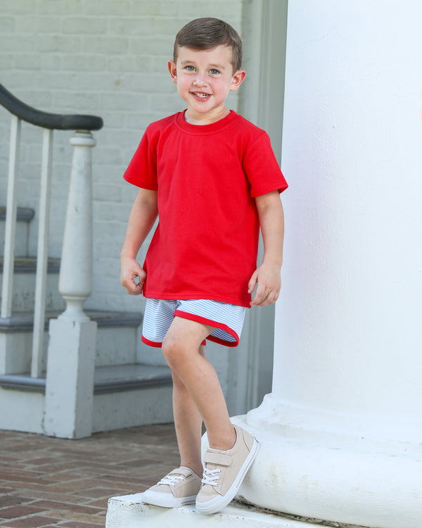 Thomas Short Set- Cornflower Stripe/Red