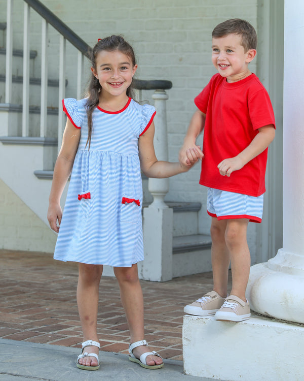 Thomas Short Set- Cornflower Stripe/Red