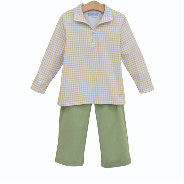 Tucker Pullover Set- Khaki Gingham/Sage
