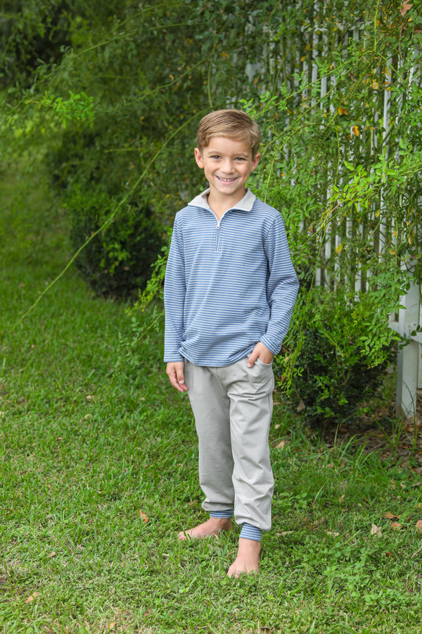 Tucker Pullover Set- Blue Stripe/Beige
