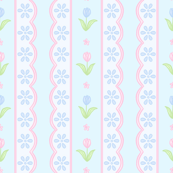 Blue Floral Scallop Knit Bubble