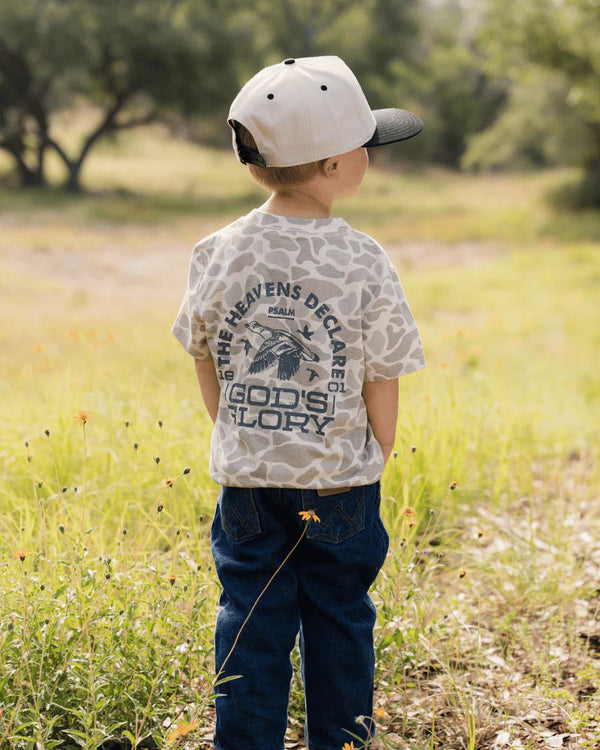 Youth Vintage Washed Tee- God's Glory- Classic Deer Camo