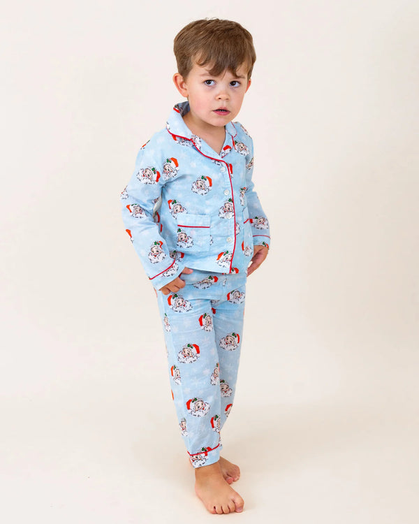 Blue Vintage Santa Pajama Set
