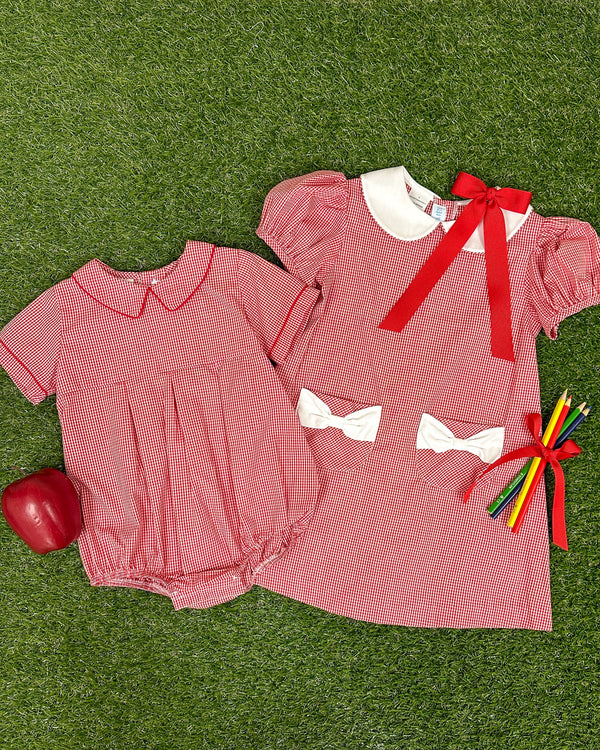 Collared Bubble- Cardinal Red Mini Check