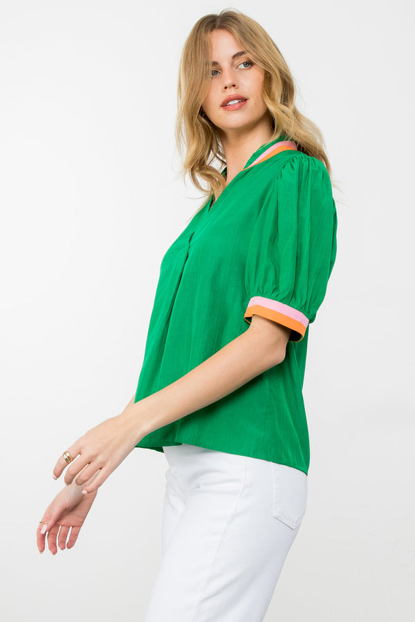 Short Sleeve Stripe Detail Top