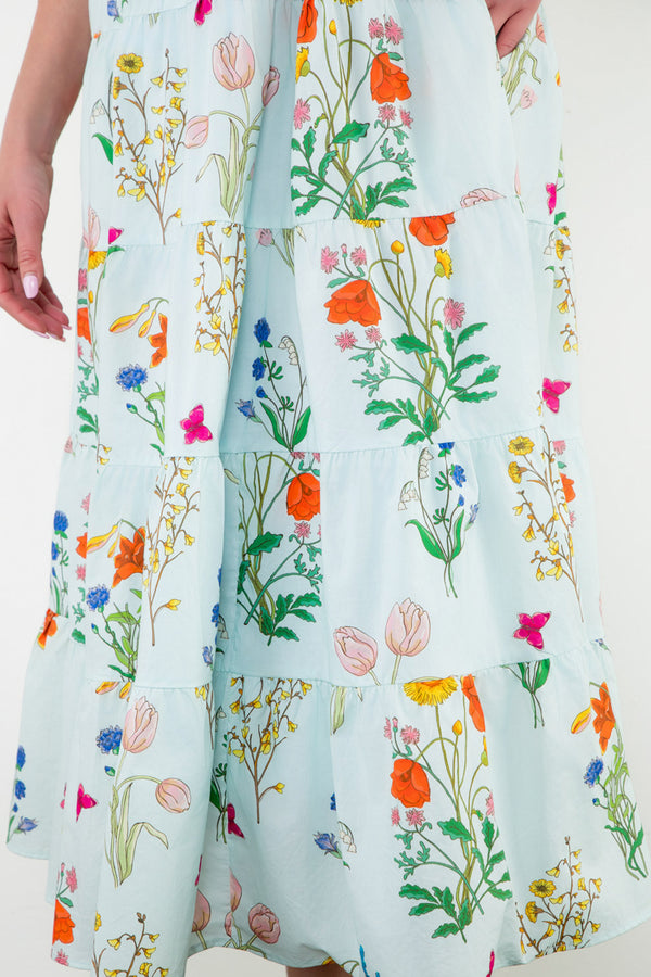 Puff Sleeve Floral Maxi Dress- Light Blue
