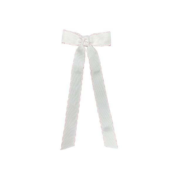 Flat Bow w/ 7" Streamers- White/Light Pink
