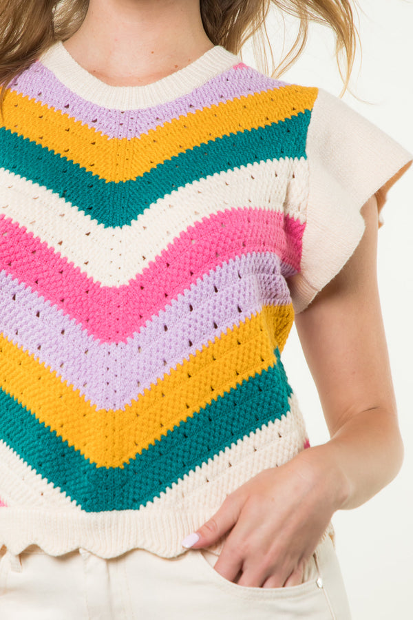 Short Sleeve Multi Color Knit Top