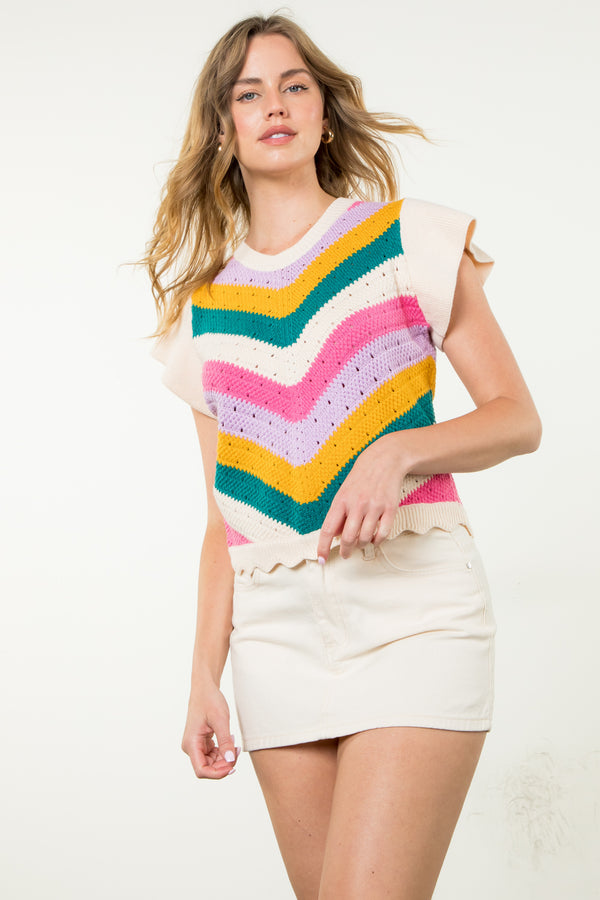Short Sleeve Multi Color Knit Top