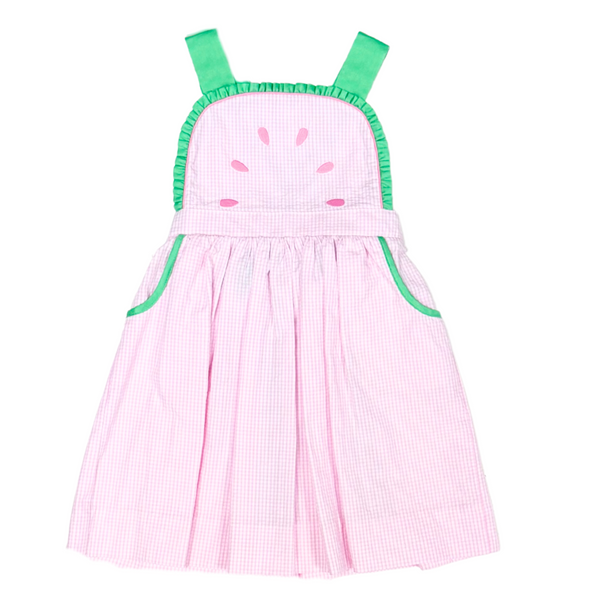 Watermelon Ruffle Dress- Pink Seersucker