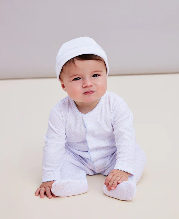 Kissy Dots Print Footie- White/Lt. Blue