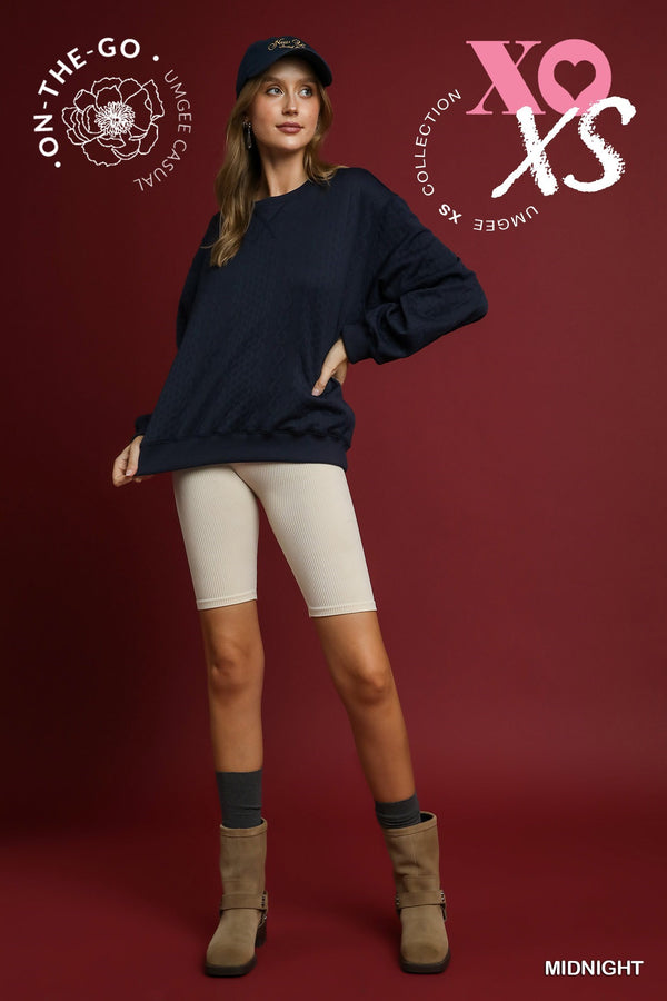 Cable Texture Knit Pullover Sweatshirt- Midnight