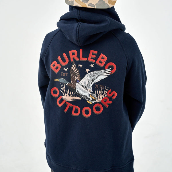 Youth Fleece Hoodie- Old School Duck Hunt- Navy