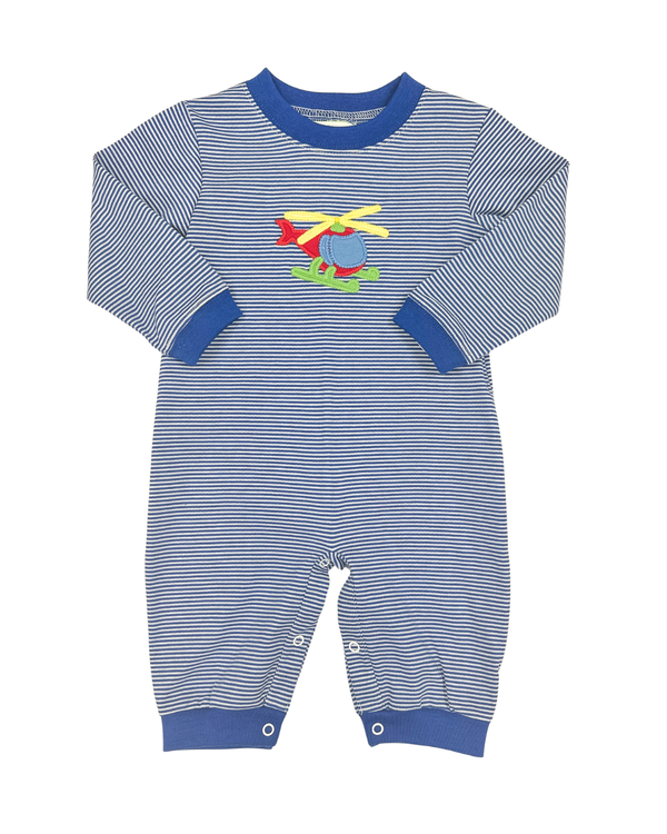 Helicopter Luke Knit Romper- Royal Blue Bitty