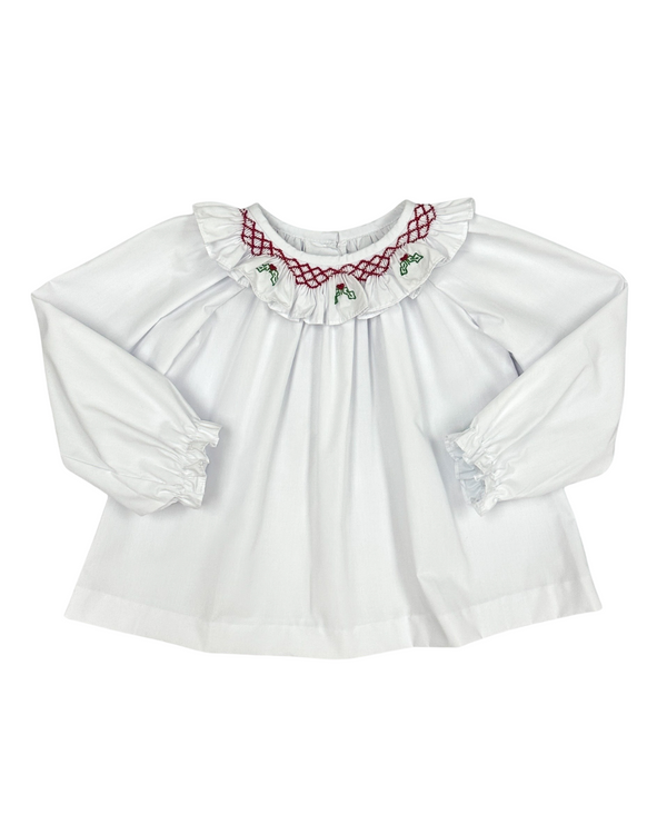 Red Flower Scarlett Blouse- White Broadcloth