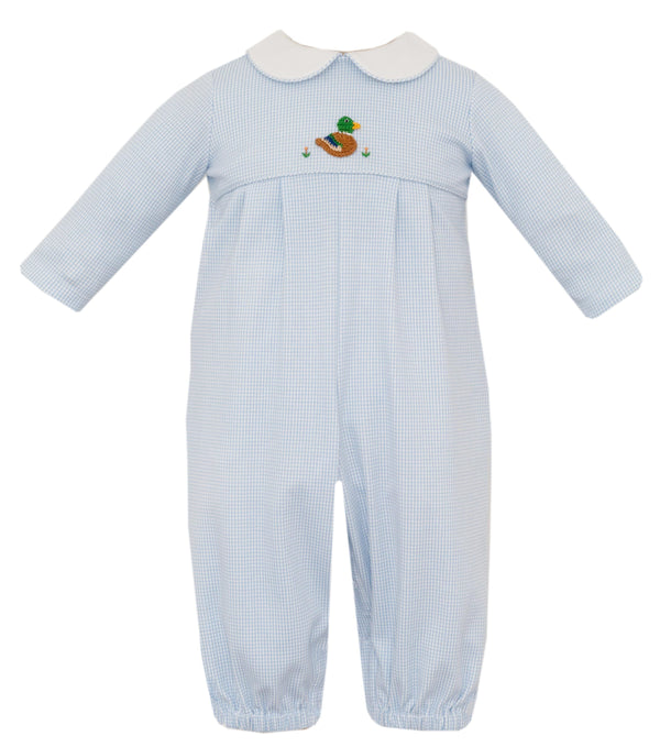 Mallard Duck Knit Romper- Blue check