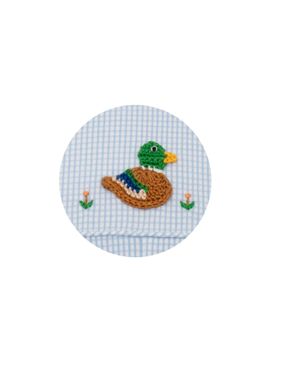 Mallard Duck Knit Romper- Blue check
