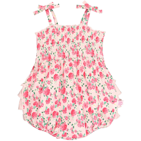 Ruched Tie Bubble Romper- English Roses