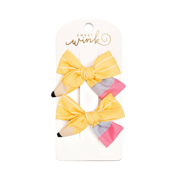 School Days Pencil Bow Clip Set