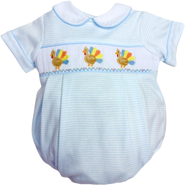 Turkey Knit Bubble- Light Blue Bitty Stripe