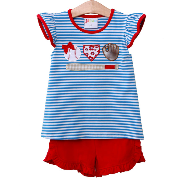 Home Run Baseball Applique Ruffle Short Set