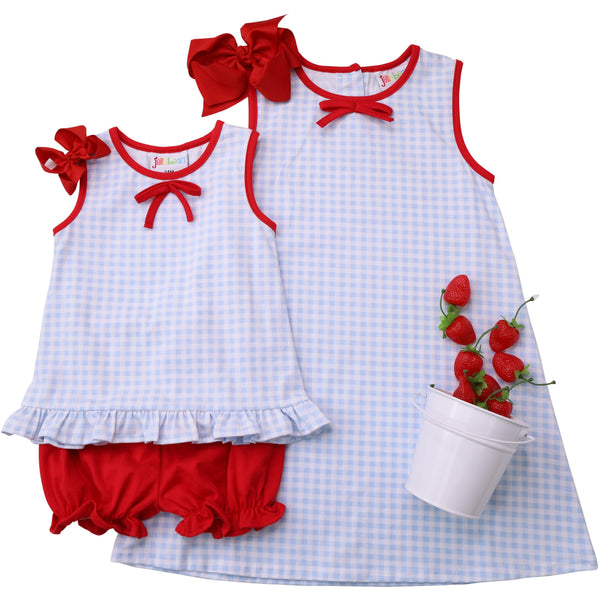 Blue Gingham/Red Bow Bloomer Set
