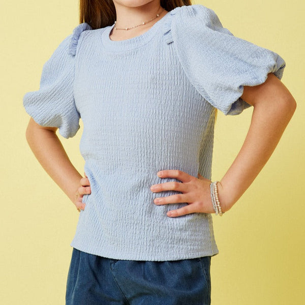 Crinkled Puff Sleeve Knit Top