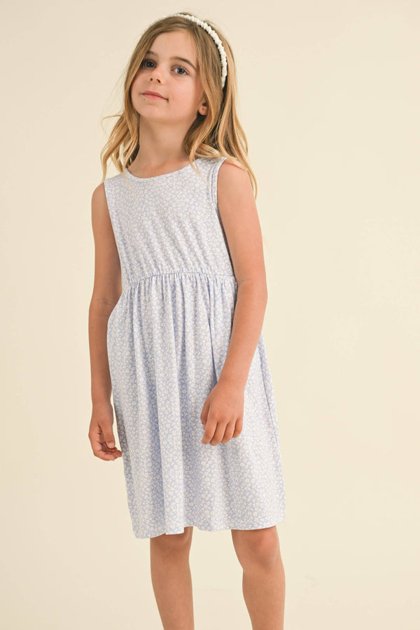 Sleeveless Tie Back Dress- Blue Floral